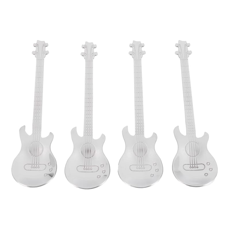 Guitar Coffee Teaspoons,4 Pcs Stainless Steel Musical Coffee Spoons Teaspoons Mixing Spoons Sugar Spoon(Silver)