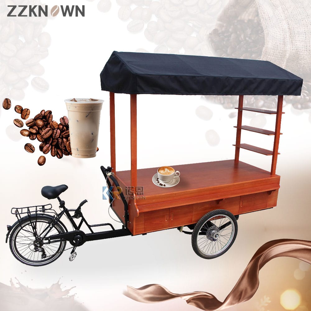 OEM Pedal Retro Coffee Bike Cart Street Mobile Drink Bicycles Electric Fast Food Tricycle for Sale