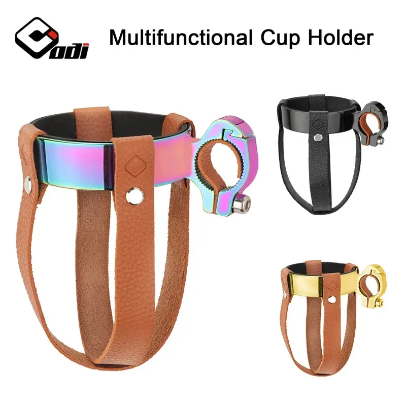 Odi Bicycle Handlebar Coffee Cup Holder Al Leather Water Bottle Holder Universal Kettle Rack for Folding Electric Bike Handlebar