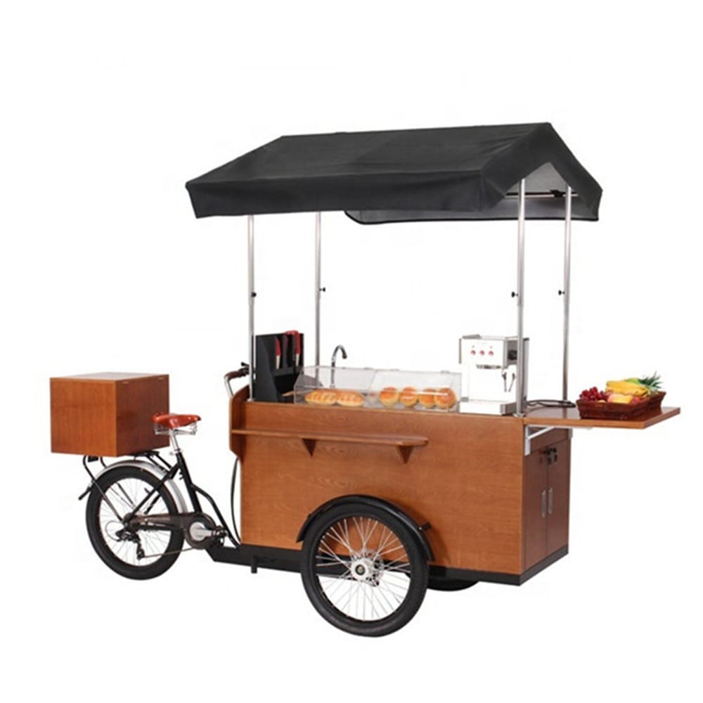 Factory Price Classical Coffee Bicycle Electric Coffee Cart Retro Coffee Bike Snack Tricycle Street Little Mobile Shop Truck