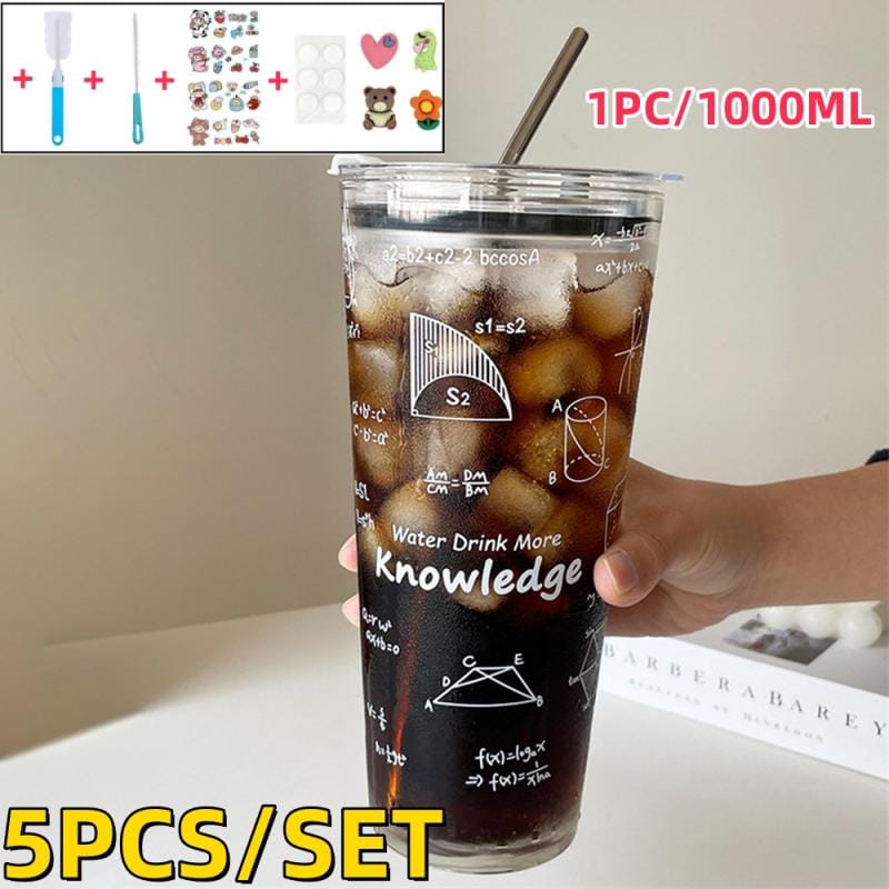 1Set Bike Coffee Cup 1000ml Transparent Party Juice Beer Mug Cycling Tea Water Mug With Lid And Straw And 3D Sticker Cleaning