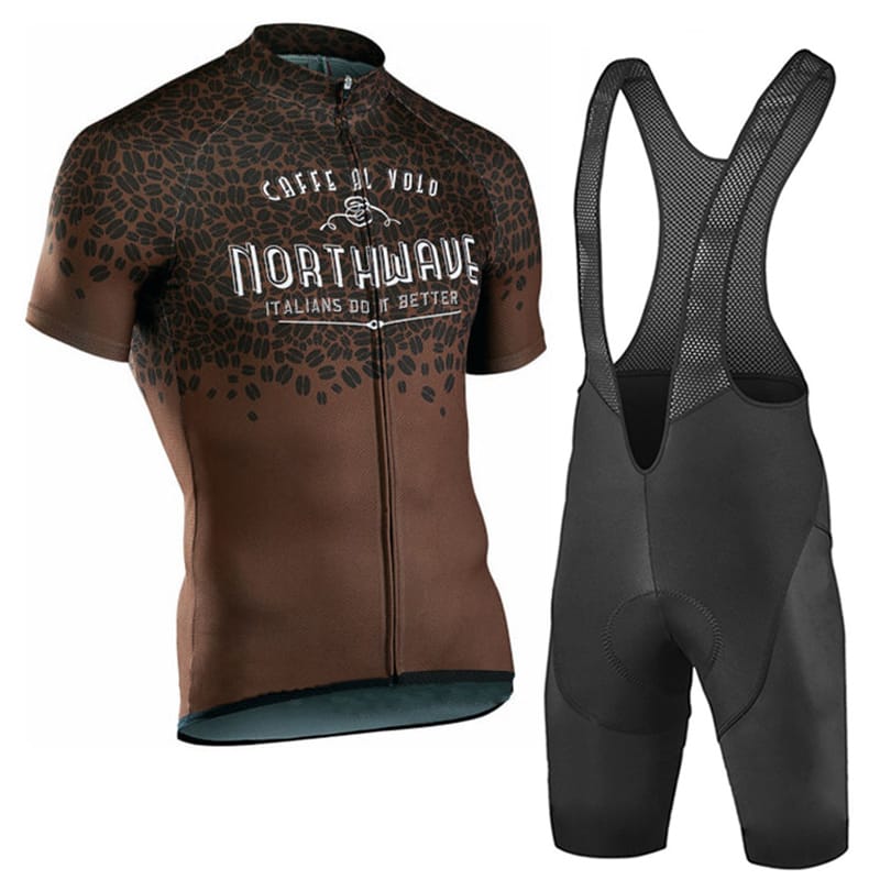 NEW Coffee Cycling Jerseys Short Sleeve Sets Mtb Sport Road Bicycle Clothing Black Bib Pants Bike Wear Custom