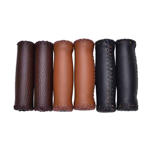New 1Pair Coffee White Brown Mountain Bike Bicycle Handlebar Grip Ends Vintage Retro Artificial Leather Cycling Riding MTB Road