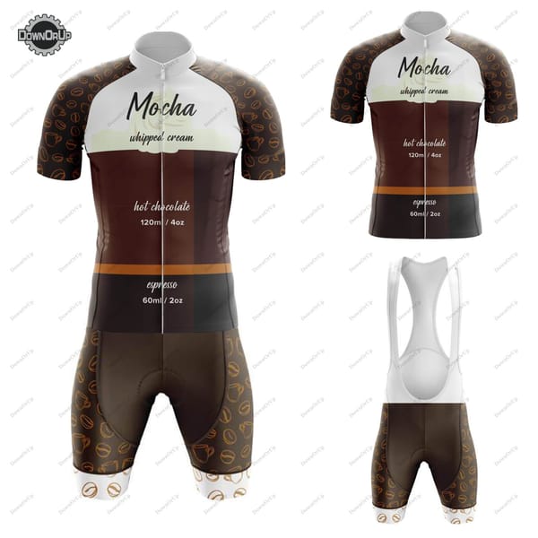 Coffee List Mocha Men's Cycling Jersey Set For Mountain Biking Quick-Drying Breathable Short Sleeve Bib Shorts 19D Gel Cushion