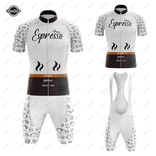 Coffee List Espresso Cycling Jersey Set For Mountain Biking  Quick-Drying Breathable Short Sleeve Bib Shorts 19D Gel Cushion
