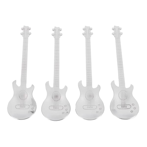 Guitar Coffee Teaspoons,4 Pcs Stainless Steel Musical Coffee Spoons Teaspoons Mixing Spoons Sugar Spoon(Silver)