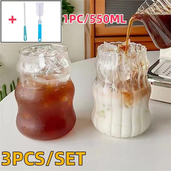 1Set Transparent Cycling Mug Heat-resistant Tea Juice Milk Coffee Cup 550ml Mountain Path Bike Glass Mug And Cleaning Brush Tool