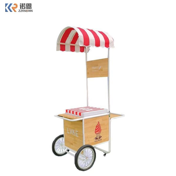 Hand Pushed Ice Cream Cart Mobile Sales Of Refrigerated Food Coffee Drinks