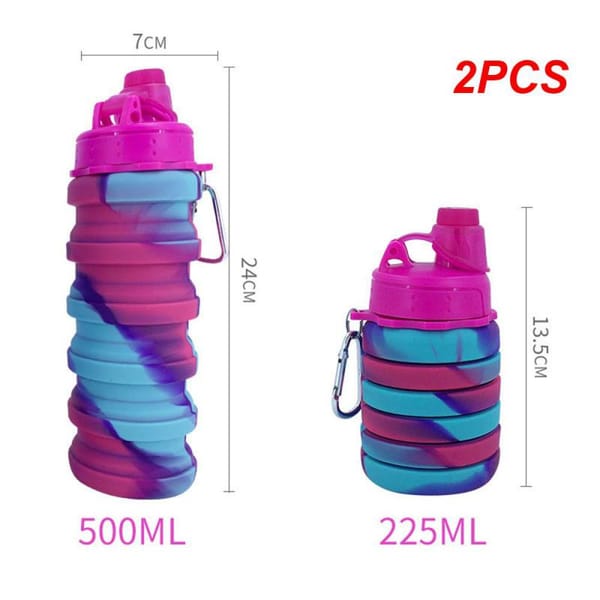 2PCS New Portable Silicone Water Bottle Retractable Folding Coffee Bottle Cups E Outdoor Travel Tools Collapsible Sport Bottles