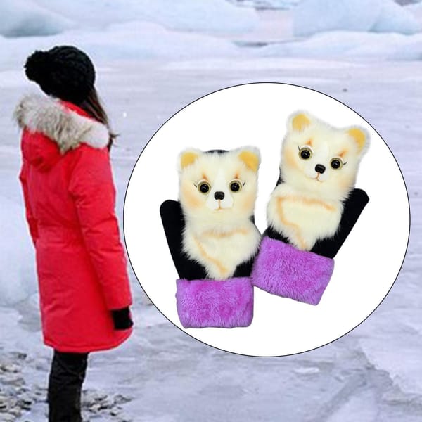 Woman Cartoon Winter Warm Mittens Full Finger Glove Knitted White fox  Colorful alpaca Coffee owl Beige owl Camel paccoon