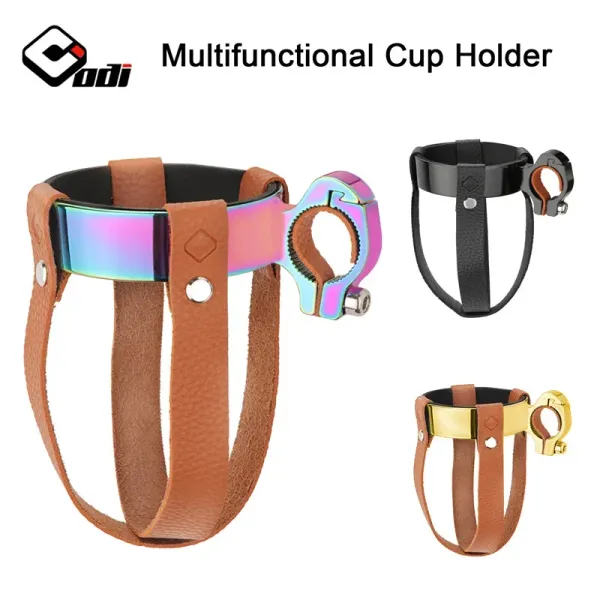 Odi Bicycle Handlebar Coffee Cup Holder Al Leather Water Bottle Holder Universal Kettle Rack for Folding Electric Bike Handlebar