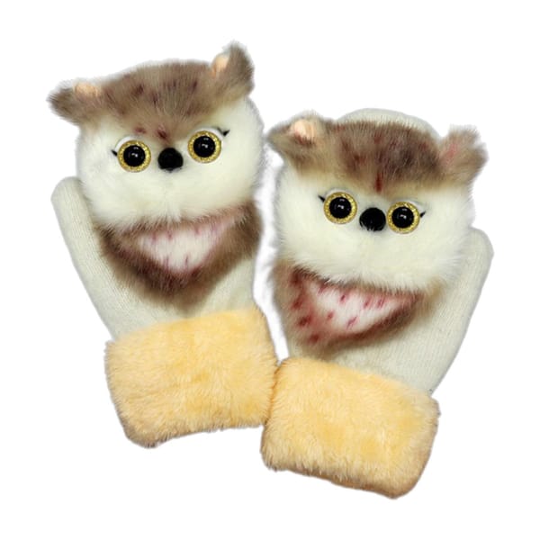 Woman Cartoon Winter Warm Mittens Full Finger Glove Knitted White fox  Colorful alpaca Coffee owl Beige owl Camel paccoon