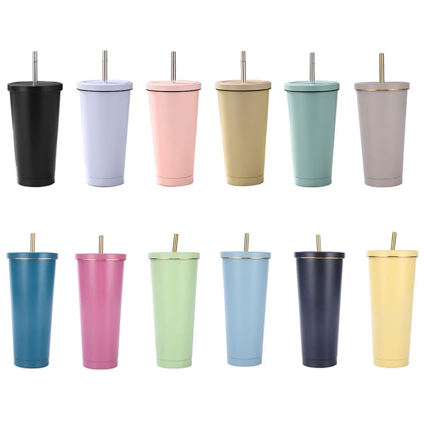 Coffee Cup With Splash-Proof Lid Metal Straw Double Vacuum Insulation Design 304 Stainless Steel For Hot Cold Drinks Travel Mug