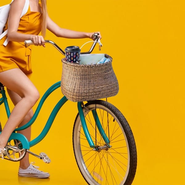Bike Basket with Coffee Cup Holder, Bicycle Front Basket, Woven Basket Durable Removable Storage Basket for Riding Camping