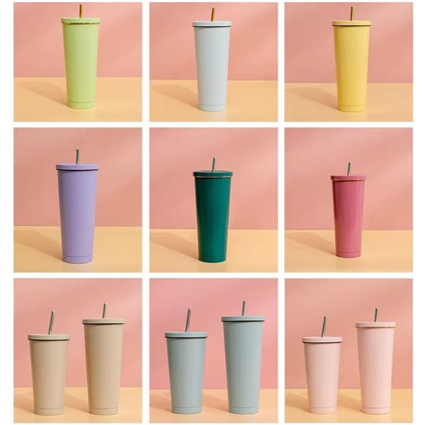 YFASHION 500-750ML Coffee Cup Lid Metal Straw Double Vacuum Insulation Design 304 Stainless Steel For Hot Cold Drinks Travel Mug