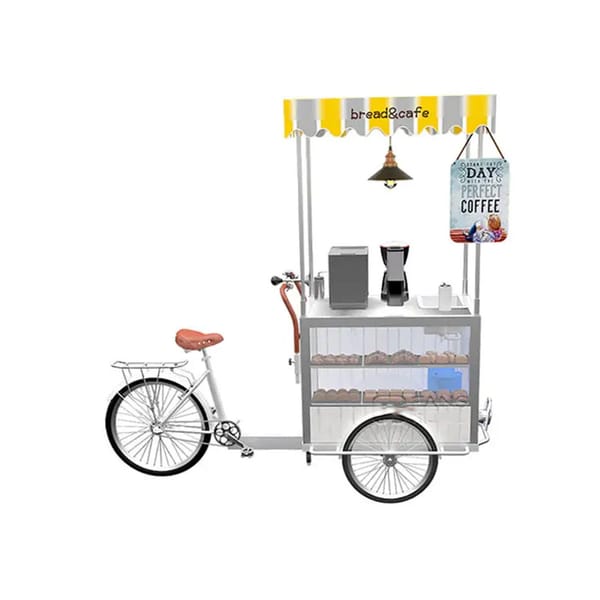 Popular Street Snacks Bread Coffee Fast Food Cart Adult Cargo Bike Pastry Sweets Candy Cart with Display Showcase