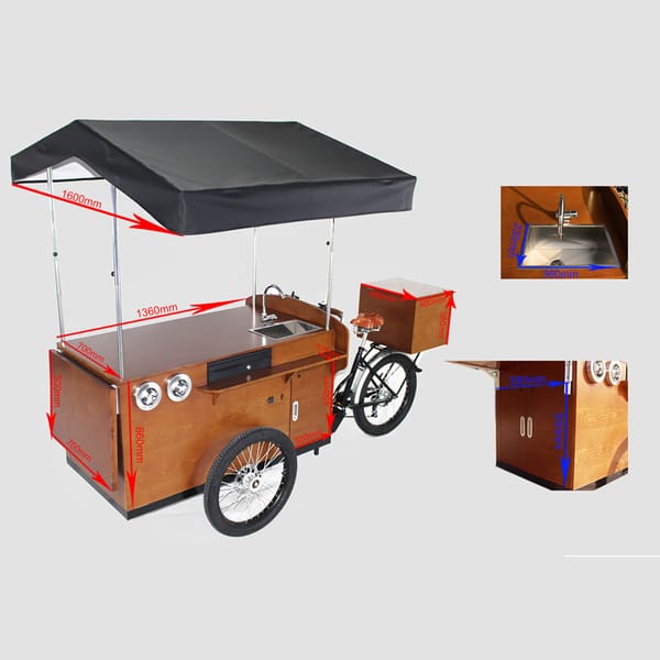 T04D Classical Coffee Bike With Single Water Sink And Storage Box Pedal Or Electric Cake Tricycle For Sale