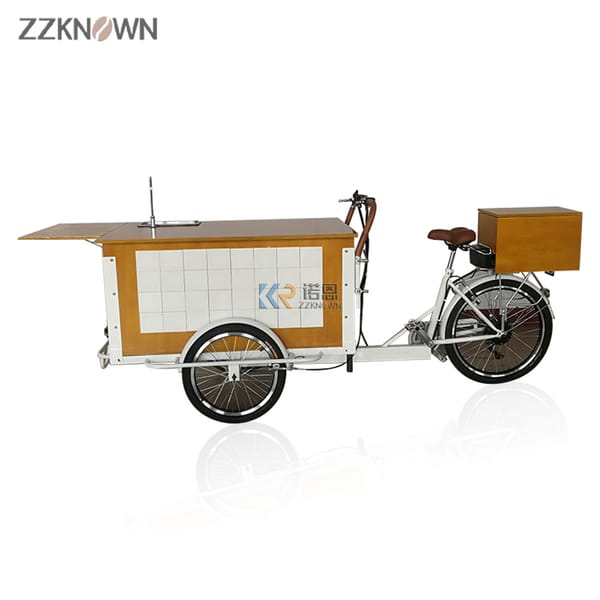 Small Manpower Cargo Bike for Coffee Selling Reverse Riding Food Vending Cart Street Drinks Peddling Tricycle with Sink