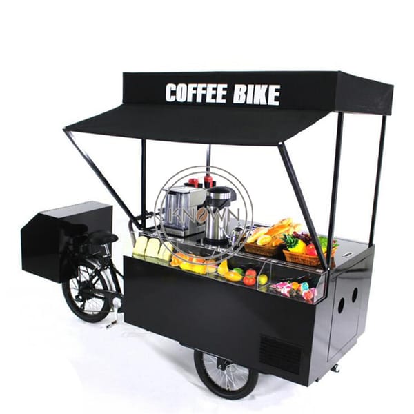CE ISO Approved Electric Pedal Fruit Beer Fast Food Tricycle Coffee Vending Cart Coffee Bike