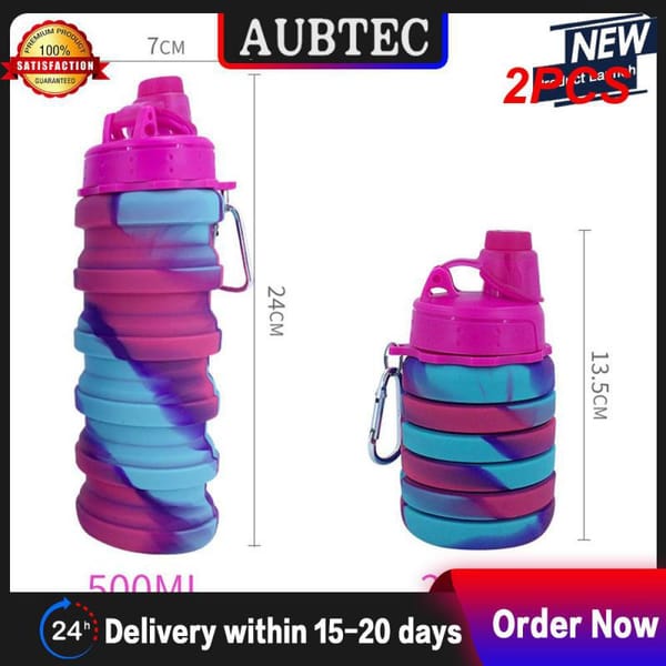 2PCS New Portable Silicone Water Bottle Retractable Folding Coffee Bottle Cups E Outdoor Travel Tools Collapsible Sport Bottles