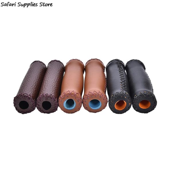1Pair Retro Riding MTB Road Mountain Bike Bicycle Handlebar Grip Artificial Leather Cycling Grip Ends Coffee White Brow