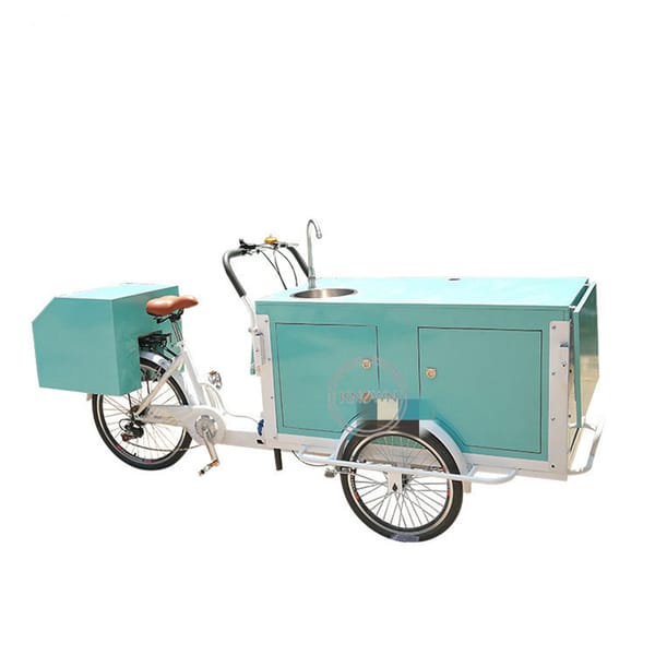 Mint Green Ice Cream Bicycle New Design Food Cart Street Vending Kiosk Adult Electric Pedal Coffee Tricycle Cargo Bike